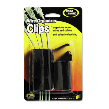 PAPER CLIPS | Cord Away 00204 Self-Adhesive Wire Clips - Black (6/Pack)