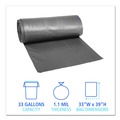 Trash & Waste Bins | Boardwalk H6639SGKR01 33 Gallon 1.1 mil 33 in. x 39 in. Perforated Roll Low-Density Can Liners - Gray (25 Bags/Roll, 4 Rolls/Carton) image number 4