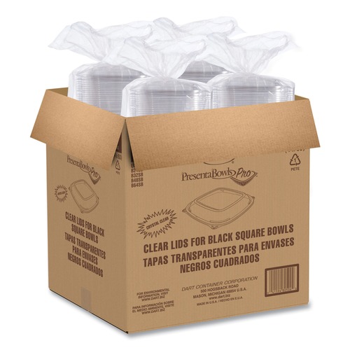Bowls and Plates | Dart C2464BDL PresentaBowls Pro 8.5 in. x 8.5 in. x 0.5 in. Square Plastic Lids for 24 oz. to 32 oz. Bowls - Clear (252/Carton) image number 0