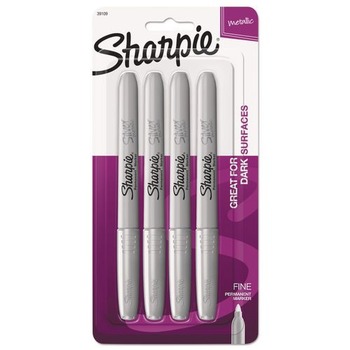 Sharpie 39109PP Metallic Fine Point Permanent Markers - Metallic Silver (4/Pack)