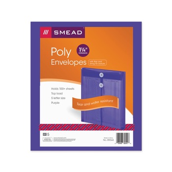 Smead 89544 9.75 x 11.63 Open-End (Vertical) Poly String and Button Interoffice Envelopes - Transparent Purple (5/Pack)