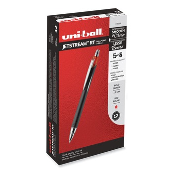 PENS PENCILS AND MARKERS | uni-ball 73834 Jetstream 1 mm Retractable Hybrid Gel Pen - Red Ink/Black/Silver/Red Barrel/Bold (1-Dozen)