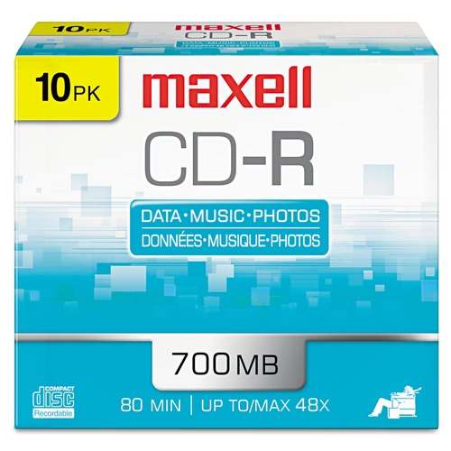 Office Electronics & Batteries | Maxell 648210 700 MB/80 min. 48x Slim Jewel Case CD-R Recordable Disc - Silver (10/Pack) image number 0