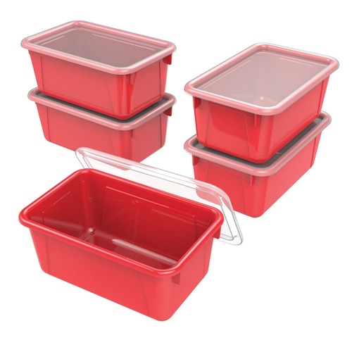 Boxes & Bins | Storex 62407U05C 12.28 in. x 7.95 in. x 5.23 in. Cubby Bin with Lid - Red (5/Pack) image number 0