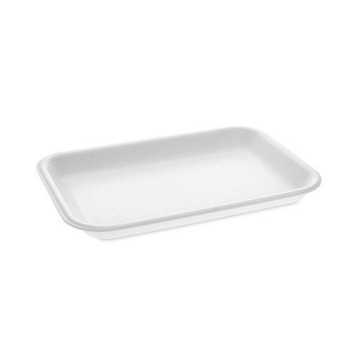 Food Trays, Containers, and Lids | Pactiv Corp. 0TF100200000 8.2 in. x 5.7 in. x 0.91 in. No. 2 Foam Supermarket Tray - White (500/Carton) image number 0