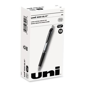 uni-ball 65940 Signo 0.7 mm Retractable Gel Pen - Black Ink/Silver/Black Barrel/Medium (1-Dozen)