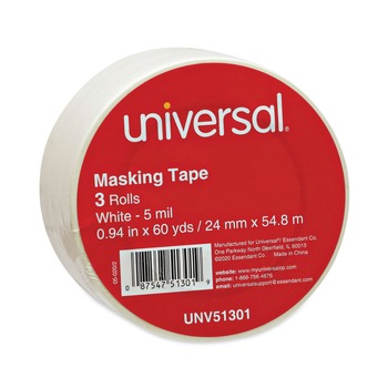  | Universal UNV51301 3 in. Core 24 mm x 54.8 mm General Purpose Masking Tape - Beige (3/Pack)