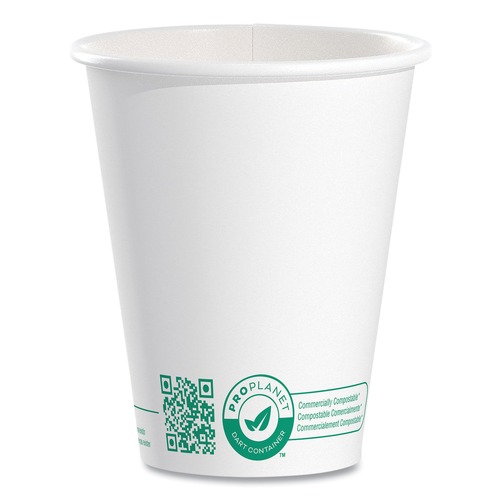 Cups and Lids | SOLO 378PLA-PLANET 8 oz Compostable Paper Hot Cups - White/Green (20/Carton) image number 0