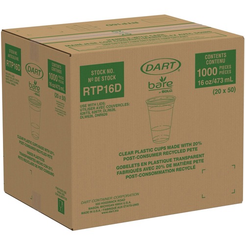  | Dart RTP16DBARE Bare Eco-Forward 16 oz to 18 oz RPET Cold Cups - Clear (1000/Carton) image number 0