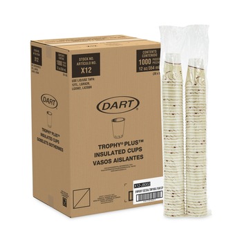  | Dart X12-J8002 12 oz. Trophy Plus Dual Temperature Insulated Cups in Symphony Design - Beige (1,000/Carton)
