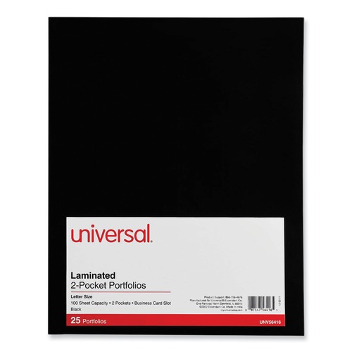 Report Covers & Pocket Folders | Universal UNV56416 11 in. x 8.5 in. Laminated Two-Pocket Folder with 100-Sheet Capacity - Black (25/Pack) image number 0