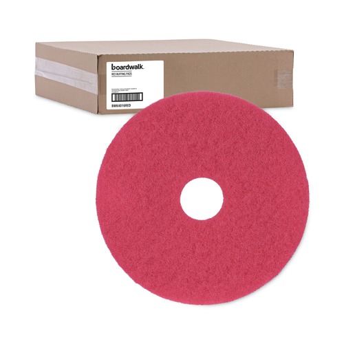 Cleaning & Janitorial Accessories | Boardwalk BWK4016RED 16 in. Diameter Buffing Floor Pads - Red (5/Carton) image number 0