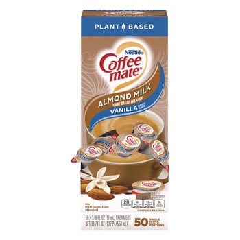 FOOD CONDIMENTS | Coffee-Mate 12461537 0.38 oz Mini Cups Plant-Based Almond Milk Non-Dairy Liquid Creamer Singles - Natural Vanilla (50/Box)