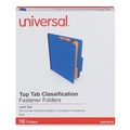 File Folders | Universal UNV10410 2.5 in. Expansion 2 Dividers 6 Fasteners Letter Size Six-Section Pressboard Classification Folders - Blue (10/Box) image number 0