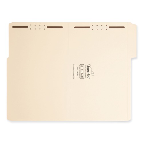 File Folders | Smead 19535 0.75 in. Expansion SuperTab 11-pt Manila Fastener Folders, 2 Fasteners - Legal Size/Manila (50/Box) image number 0