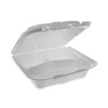Food Trays, Containers, and Lids | Pactiv Corp. YTD18803ECON 8.42 in. x 8.15 in. x 3 in. 3 Compartments Dual Tab Lock Economy Vented Foam Hinged Lid Container - White (150/Carton) image number 0