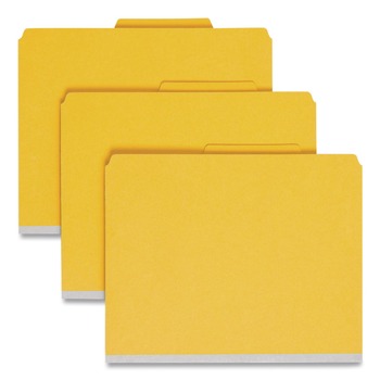 Smead 14084 6 SafeSHIELD Fasteners 2 Dividers Letter Size 6-Section Pressboard Top Tab Pocket Classification Folders - Yellow (10/Box)