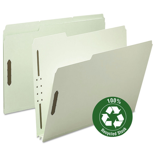File Folders | Smead 15004 2 in. Expansion 2 Fasteners Letter Size Recycled Pressboard Fastener Folders - Gray-Green Exterior (25/Box) image number 0