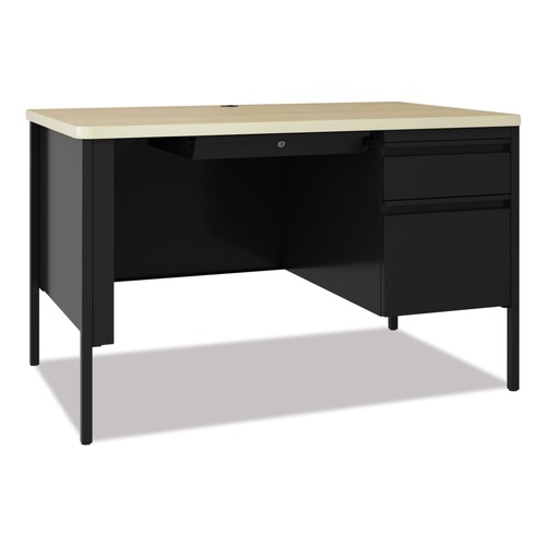 Office Desks & Workstations | Hirsh Industries 24344 48 in. x 30 in. x 29.5 in. One Right-Hand Pedestal Box/File Drawers Teachers Pedestal Desks - Maple/Black image number 0