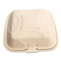 Food Trays, Containers, and Lids | Boardwalk BWKHNGE991CNPFA 9 in. x 9 in. x 3.19 in. Bagasse PFAS-Free Sugarcane Food Containers - Tan (100/Sleeve, 2 Sleeves/Carton) image number 2