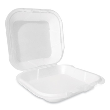 Plastifar 12095 9 in. x 9 in. x 3 in. Secure Two Tab Latch Poly Bag Foam Hinged Lid Container - White (200/Carton)