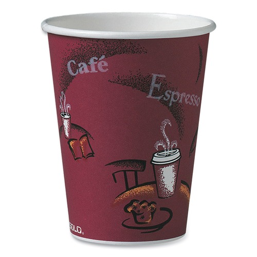 Cups and Lids | SOLO 412SIN-0041 12 oz. Paper Hot Drink Cups in Bistro Design - Maroon (50/Pack) image number 0