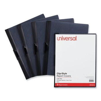 Universal UNV20515 8.5 in. x 11 in. Clip-Style Fastener Report Cover - Clear/Black (5/Pack)
