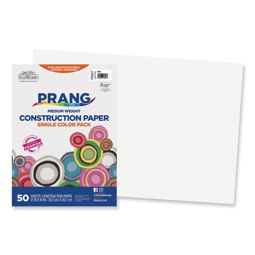 Back to School Sale | Prang P9207 12 in. x 18 in. 50 lb Text Weight SunWorks Construction Paper - White (50/Pack) image number 0