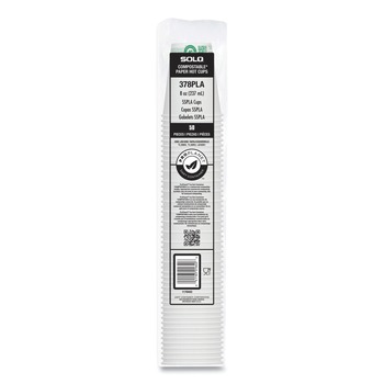 SOLO 378PLA-PLANET 8 oz. Compostable Paper Hot Cups - White/Green (50/Pack)