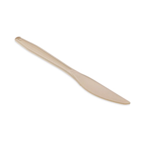Cutlery | Pactiv Corp. YPSMKTEC 7.5 in. EarthChoice PSM Heavyweight Cutlery Knife - Tan (1000/Carton) image number 0
