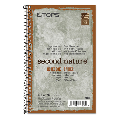Notebooks & Pads | TOPS 74108 Second Nature 8 in. x 5 in. Sheets 1-Subject Narrow Rule Wirebound Notebooks - Green Cover image number 0