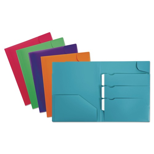 File Folders | Oxford 99837 11 x 8.5 Divide It Up 110-Sheet Capacity Four-Pocket Poly Folder - Randomly Assorted Colors image number 0