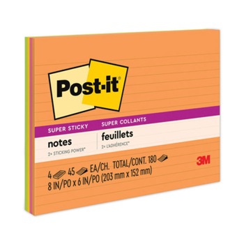 Post-it Notes Super Sticky 6845-SSPL 8 in. x 6 in. Note Ruled Meeting Notes - Energy Boost Collection (45-Sheets/Pad, 4-Pads/Pack)