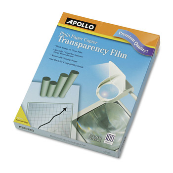  | Apollo VPP201CE-A 8.5 in. x 11 in. Plain Paper Laser Transparency Film with Handling Strip - Black on Clear (100/Box)