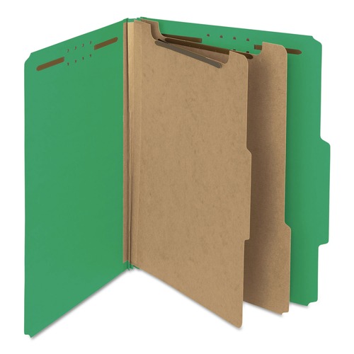 File Folders | Smead 14063 2 in. Expansion Recycled Pressboard 6-Fastener Classification Folders - Letter Size/Green Exterior (10/Box) image number 0