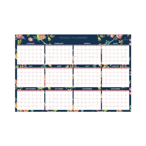 Bulletin Boards | Blue Sky BLS103632 36 in. x 24 in. 12-Month (Jan-Dec 2026) Day Designer Peyton Laminated Erasable Wall Calendar - White/Navy Sheets image number 0