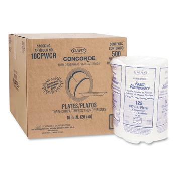 Dart 10CPWCR 10-1/4 in. Diameter 3-Compartment Concorde Foam Plate - White (500/Carton)