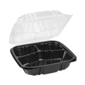 Food Trays, Containers, and Lids | Pactiv Corp. DC858330B000 33 oz. 8-1/2 in. x 8-1/5 in. x 3 in. 3-Compartment EarthChoice Vented Dual Color Microwavable Hinged Lid Container - Black/Clear (150/Carton) image number 4