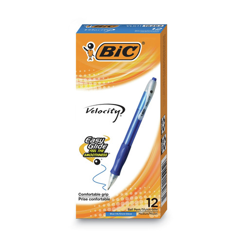 Pens | BIC VLG11 BLU Medium 1 mm Velocity Easy Glide Retractable Ballpoint Pen - Blue Ink, Translucent Blue Barrel (1-Dozen) image number 0
