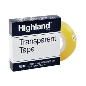  | Highland 5910 0.5 in. x 36 yards 1 in. Core Transparent Tape - Clear (1-Roll)