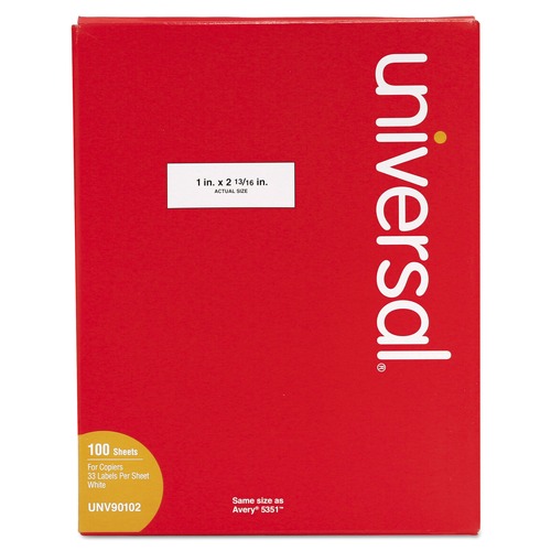 Labels | Universal UNV90102 1 in. x 2.81 in. Copiers Mailing Labels - White (3300/Box) image number 0