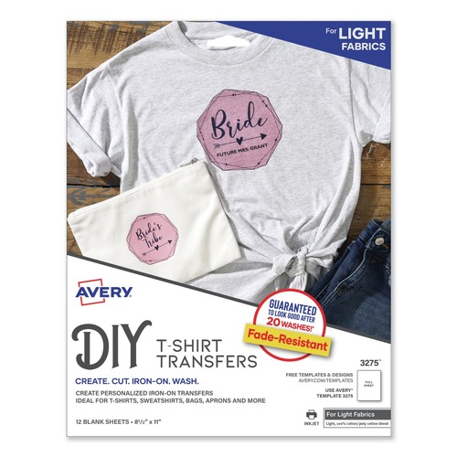Just Launched | Avery 03275 8.5 in. x 11 in. Fabric Transfers - White (12/Pack) image number 0