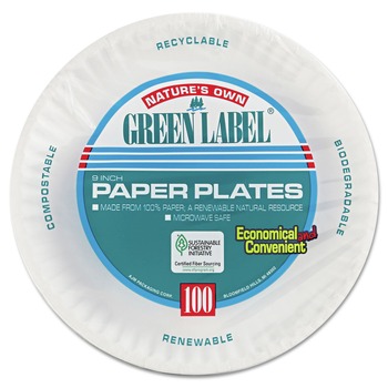  | AJM Packaging Corporation AJM PP9GRAWH 9 in. Diameter Paper Plates - White (100/Pack, 12 Packs/Carton)