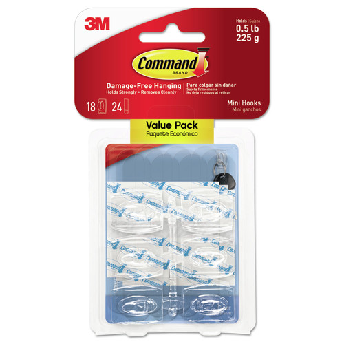 Wall Racks & Hooks | Command 17006CLR-18ES 0.5 lbs. Capacity Plastic Mini Hooks and Strips - Clear (18/Pack) image number 0
