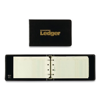 National 63453 8.5 in. x 5 in. Debit-Credit-Balance Sheets Four-Ring Ledger Binder Kit with A-Z Index - Black Cover