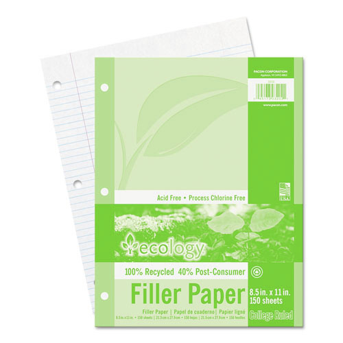 Copy & Printer Paper | Pacon P3202 8.5 in. x 11 in. Medium/College Rule 3-Hole Ecology Filler Paper (150/Pack) image number 0