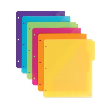 Smead 89421 1/3-Cut Tabs 11.25 in. x 9.75 in. Three-Ring Binder Poly Index Dividers with Pocket - Assorted Colors (30/Box)
