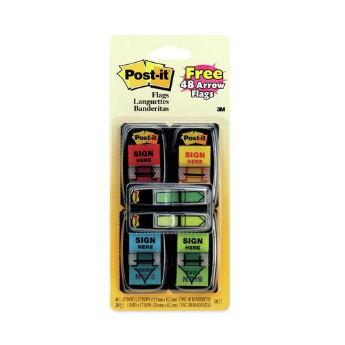 Page Flags | Post-it Flags 680-SH4VA 1 in. Sign Here Arrow Message Page Flags - Four Colors (248/Pack) image number 0
