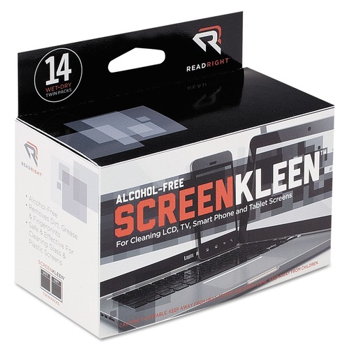 Cleaning & Janitorial Supplies | Read Right RR1291 5 x 5 ScreenKleen Alcohol-Free Cloth Wipes - Unscented (14/Box) image number 0