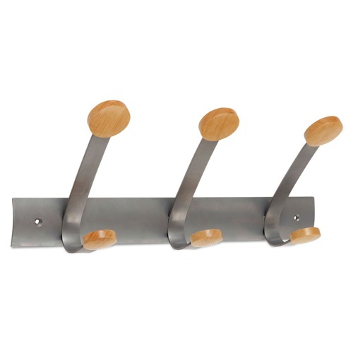 Wall Racks & Hooks | Alba PMV3 45 lb Capacity 3-Peg Wooden Coat Hook Wall Rack - Brown/Silver image number 0